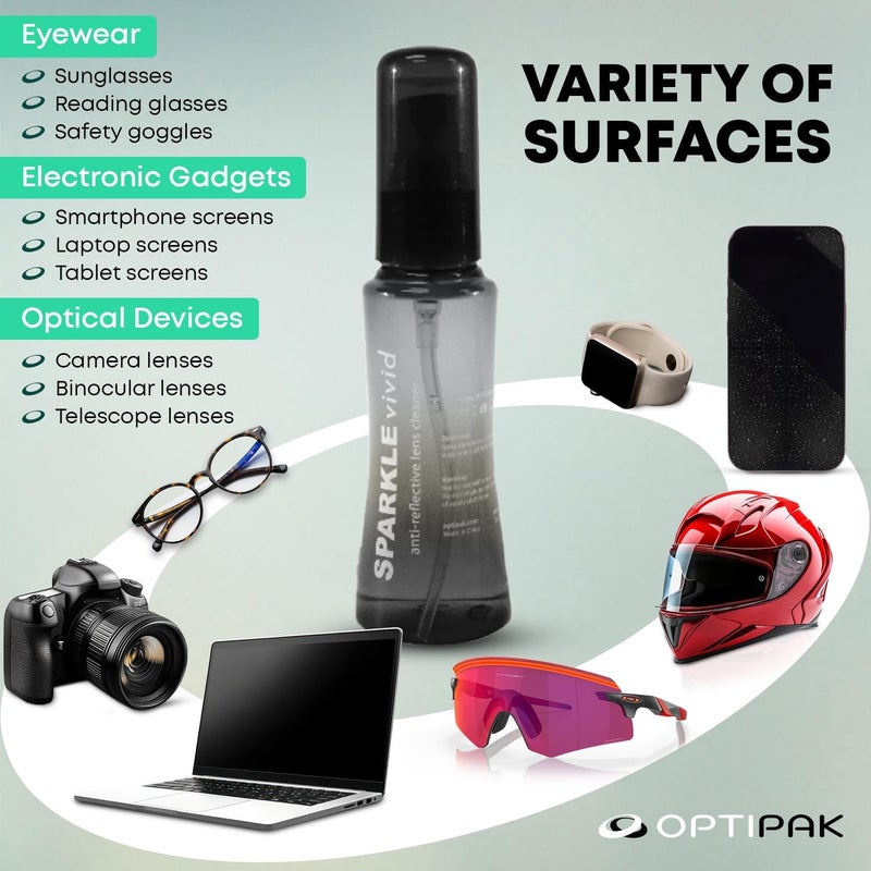 OPTIPAK Sparkle Vivid Anti-Reflective Safe Lens Cleaner Spray Kit - (2) 2oz Glasses Cleaner Spray & (2) Microfiber Cloth for Eyeglasses, Sunglasses, Lenses, Screens and Camera Cleaning Kit (4 Piece Set) - Image 5